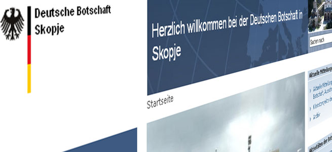 Internet-Startseite der Deutschen Botschaft in Skopje
